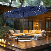 Sombrilla de mercado para exteriores de doble cara MAISON ARTS de 15 pies, rectangular, con manivela, luces LED solares y base incluida