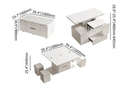 Mesa de centro elevable y plegable con 4 taburetes y almacenamiento