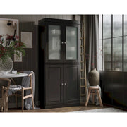 Alacena de madera maciza 100% con puertas de vidrio esmerilado, puertas sólidas, 2 cajones y estantes ajustables