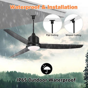 Ventilador de techo con iluminación y mando a distancia, resistente al agua IP65, ventilador de exterior regulable, lámpara de techo moderna con ventilador, ventilador silencioso con luz para dormitorio, balcón y exterior