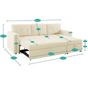 Sofá seccional reversible convertible con cama extraíble, chaise longue con almacenamiento oculto y patas duraderas