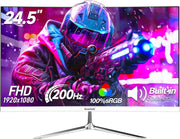 Monitor para PC Gawfolk de 24.5 pulgadas Full HD (1920x1080), 200Hz, 1ms, 3000R Eye Care y FreeSync, compatible con VESA: ¡el monitor para PC ideal! HDMI, DP, protección ocular, inclinable, VESA 75x75