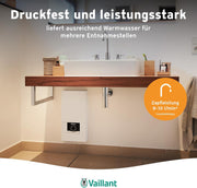 Calentador de agua eléctrico instantáneo Vaillant, VED E 18/8, resistente a la presión, 18 kW, 400 V, temperatura de salida exacta al grado, regulación continua, pantalla digital, 0010023777
