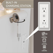 Tocador blanco con espejo iluminado de 23.5”, escritorio con cubierta de vidrio, 9 cajones, 3 colores de luces tipo Hollywood, 4 repisas, acrílico y toma de corriente, mesa de maquillaje para dormitorio