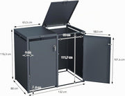 Casetas para cubos de basura ML-Design para 4 cubos de 240 L, 264x80x116,3 cm, antracita, acero, resistente a la intemperie, cobertizo para cubos de basura con cerradura, con tapa abatible/4 puertas, contenedor para cubos de basura, cubretambores