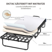 Cama plegable DICTAC 90x200cm para adultos con colchón de espuma viscoelástica de 13cm, estructura metálica plegable con ruedas, capacidad de carga de 200kg