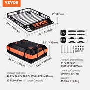 VEVOR Portaequipajes para Coche 1305×915×127 mm Carga 90,7 kg Cesta de Techo de Acero Portaequipajes Universal Bolsa de Transporte Impermeable para Transportar Material de Camping SUV Vehículos Viaje