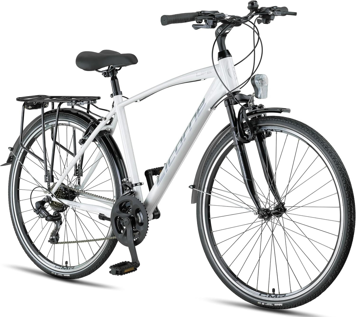 Bicicleta de trekking premium Licorne Bike de 28" para hombres, jóvenes y mujeres con cambio de 21 velocidades, bicicleta urbana Life M-V-ATB