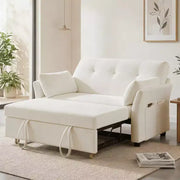Sofá cama extraíble 3 en 1 de 51 pulgadas, sofá biplaza convertible con respaldo reclinable ajustable, sofá tapizado en chenilla, bolsillo lateral