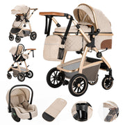 Cochecito 3 en 1 Gcarebb, silla de paseo con portabebés, cochecito completo con altura ajustable, cochecito combinado con marco de aluminio para recién nacidos de 0 a 4 años