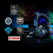 Razer Kraken V4 Pro - Auriculares inalámbricos para juegos con centro de control - Tecnología háptica Sensa HD (centro de control OLED, transductores Triforce de 40 mm, HyperSpeed y Bluetooth, audio espacial THX, RGB) Negro