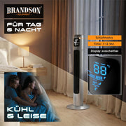 Brandson - Ventilador de torre con mando a distancia 96 cm - Galardonado 2026 - ventilador móvil silencioso - ventilador de pie oscilante - 3 velocidades 3 modos temporizador - ventilador con certificación GS - Plateado acero