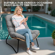 Sillas Papasan para exterior con cojín, sillas de patio acogedoras de ratán PE con mesa auxiliar