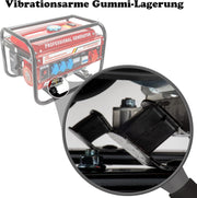 Generador eléctrico de gasolina | Generador de energía con accesorios | Generador de emergencia silencioso | 5 tomas de corriente 3x 230V / 1x 400V / 1x 12V | 6,5 HP (generador eléctrico con arranque manual)
