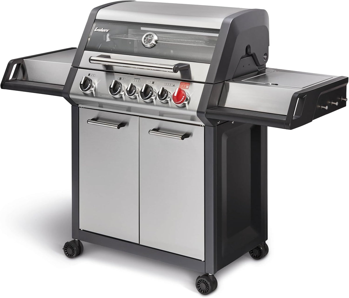 Barbacoa de gas Enders® MONROE PRO 4 SIK TURBO, 4 quemadores de acero inoxidable, hornillo lateral, quemador trasero por infrarrojos, ventana de visualización, HEAT RANGE™, SWITCH GRID™, 800 °C TURBO ZONE™, SIMPLE CLEAN™, #8378