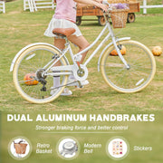Glerc Missy 20, 24, 26 pulgadas bicicleta híbrida urbana tipo crucero para niñas, de 6 velocidades, con cesta de mimbre, para jóvenes mayores de 6 años, varios colores