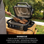 Barbacoa eléctrica Ninja Woodfire, parrilla, ahumador y freidora de aire, barbacoa de exterior 7 en 1, parrilla, freidora de aire, ahumar, asar, horno, resistente a la intemperie, antiadherente, portátil, gris/negro OG701EU