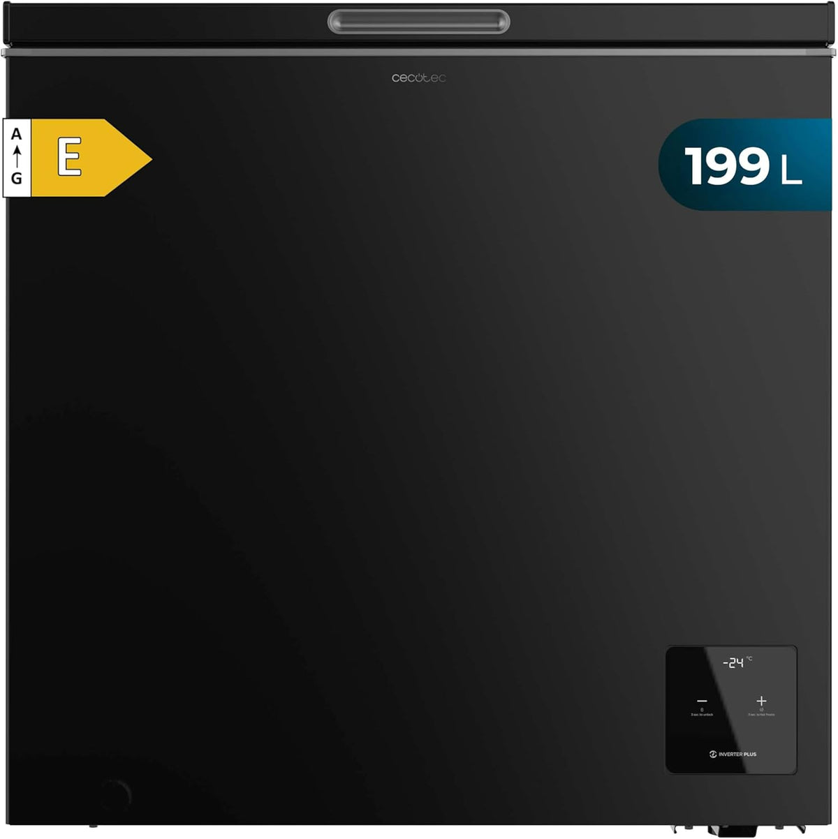 Congelador Arcón Cecotec Negro 199 L Bolero CoolMarket Chest 199 Black E. Congelador, 83,5 cm de altura y 82,5 cm de ancho, Inverter Plus, convertible en frigorífico, Clase E, Fast Freezing