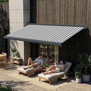 Toldo de cofre completo eléctrico Eclipse 5,6x3,5 m, estructura gris basalto, toldo para balcón, cubierta de terraza, brazos articulados, tejido de poliacrilo, protección UV 50+, motor Dooya compatible con hogar inteligente, tela del toldo: gris y blanco