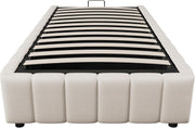 Cama tapizada 90x200, cama individual con espacio de almacenamiento y somier, sin cabecero, marco de cama con arcón hidráulico, cama con almacenaje hidráulico, estructura de cama, cama juvenil, lino, sin colchón, beige