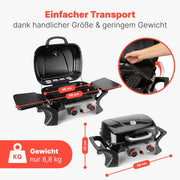 ProfiCook Gasgrill mit 2 Edelstahlbrennern | Tischgrill inkl. Gasdruckminderer & Gasschlauch | Grill mit Stabiler Metallhaube & Temperaturanzeige | Gasgrill klein für Balkon & Camping | PC GG 1261