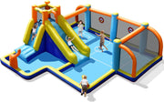 COSTWAY Castillo hinchable con soplador, tobogán acuático, piscina infantil, zona de fútbol, muro de escalada, dos cañones de agua y juego de diana, piscina de juegos 500 x 465 x 200 cm