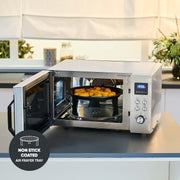 Microondas 4 en 1 SEVERIN "Crispy Wave", función de convección hasta 230 °C, freidora de aire, microondas, horno y grill, temporizador de 95 min, potencia máx. 2150 W, 25 L, plata/acero inoxidable, MW 7982