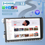 Ohradio 2G+64G 9" Android 15 Autorradio para VW Golf Polo Touran Caddy Passat Seat Estéreo con CarPlay inalámbrico Android Auto GPS FM/RDS Radio WiFi 2USB + Cámara de visión trasera + MIC - 2DIN