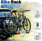 Portabicicletas de enganche Favoto para 2 bicicletas - Soporte plegable y abatible, carga de 50 kg, compatible con ruedas de 20–29", montaje rápido, estructura de aleación de aluminio para coche