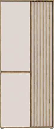 Armario Forte ELISTON 80 90, armario moderno con diseño de listones, 2 puertas, madera técnica, dormitorio, decoración de madera de roble Mauvella|Beige Cachemira, 84 cm de ancho x 200,1 cm de alto x 54 cm de profundidad