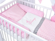 Set completo de cuna Baby Delux, cama casita de 60x120 cm, color blanco, con cajón, barrera anticaídas, colchón, ropa de cama y set de decoración (Prince Stars)