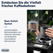 Cafetera superautomática De'Longhi Rivelia EXAM440.55.W con sistema de leche LatteCrema, recipiente de granos intercambiable, 16 bebidas de café y leche con solo tocar un botón, función Extra-Shot, pantalla táctil de 3,5 pulgadas, color blanco