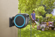Caja portamanguera de pared Gardena RollUp M/L (turquesa) 25 m: riego flexible para jardines de tamaño mediano a grande, orientable, incluye manguera de calidad de 25 m y ayuda de montaje (18620-20)
