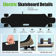 Longboard eléctrico para trayectos diarios, monopatín eléctrico, skateboard de 4 ruedas de madera de arce para adultos, skateboard eléctrico de 7 capas de arce