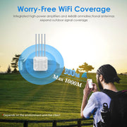Repetidor WiFi 6 Mesh para exteriores de largo alcance AX3000, punto de acceso Gigabit de doble banda para exteriores WN573HX3 PoE/potente amplificador WiFi inalámbrico (4 antenas de 8 dBi, resistente al agua IP67, MU-MIMO, 256 dispositivos)