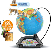 VTech - Globo terráqueo interactivo Genius XL Video, globo terráqueo para niños con pantalla a color, lápiz óptico, 600 vídeos de la BBC, juguete científico educativo, regalo para niños a partir de 7 años - Contenido en francés