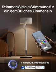 Ventilador de pie inteligente Dreo con luz RGB, oscilación de 120° + 120° con control remoto, ventilador de suelo silencioso de 20 dB para dormitorio, temporizador de 8 horas, plateado