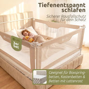 Barrera de cama 200x200 cm, set de 3 lados, MALLIEFIX 2.0, sistema de clic, altura ajustable, beige