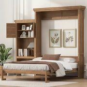 Cama Murphy tamaño queen Whisen Wood con múltiples estantes de almacenamiento y decoración estilo persiana