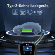 Tera EV Ladegerät Smart APP mit 32A Typ 2 22kW oder 11kW Heim Ladestation 400V CE & TÜV Wallbox 7m Ladekabel mit Ladegerätehalter App-Steuerung CEE 3-Phasen Stecker für Alle EVs und PHEVs W01 Schwarz