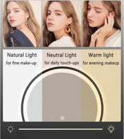 Tocador de lujo Meedlopia con espejo LED HD de 3 tonos, mesa auxiliar móvil, superficie de mármol - Tocador elegante con taburete de almacenamiento para mujeres y niñas