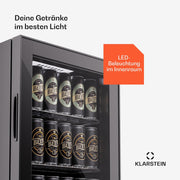 Mininevera Klarstein con puerta de cristal para habitaciones, refrigerador de bebidas con estantes ajustables, pequeño de 80 litros, frigorífico silencioso para interiores/exteriores