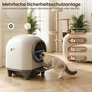 Arenero autolimpiable de 90L con control por aplicación, sensor de seguridad, eliminación de olores y alfombrilla para gatos