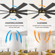 Ventilador de techo negro de 65 pulgadas y 8 aspas con luz y control remoto