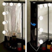 Tocador de maquillaje LED de lujo con 9 cajones, elegante estación de maquillaje