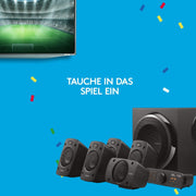 Sistema de sonido 5.1 Logitech Z906, altavoces con sonido envolvente de 1000 vatios, THX, múltiples entradas de audio, mando a distancia, enchufe UE, PC/PS4/Xbox/equipo estéreo/TV/smartphone/tableta - Negro