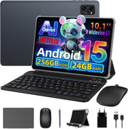 Tableta modelo 2026 de 10 pulgadas con lápiz óptico, Android 15, ultra eficiente - Teclado y ratón incluidos - Tabletas Android con IA Gemini, procesador, 8 GB de RAM + 256 GB de ROM, Widevine L1, 5 años de garantía