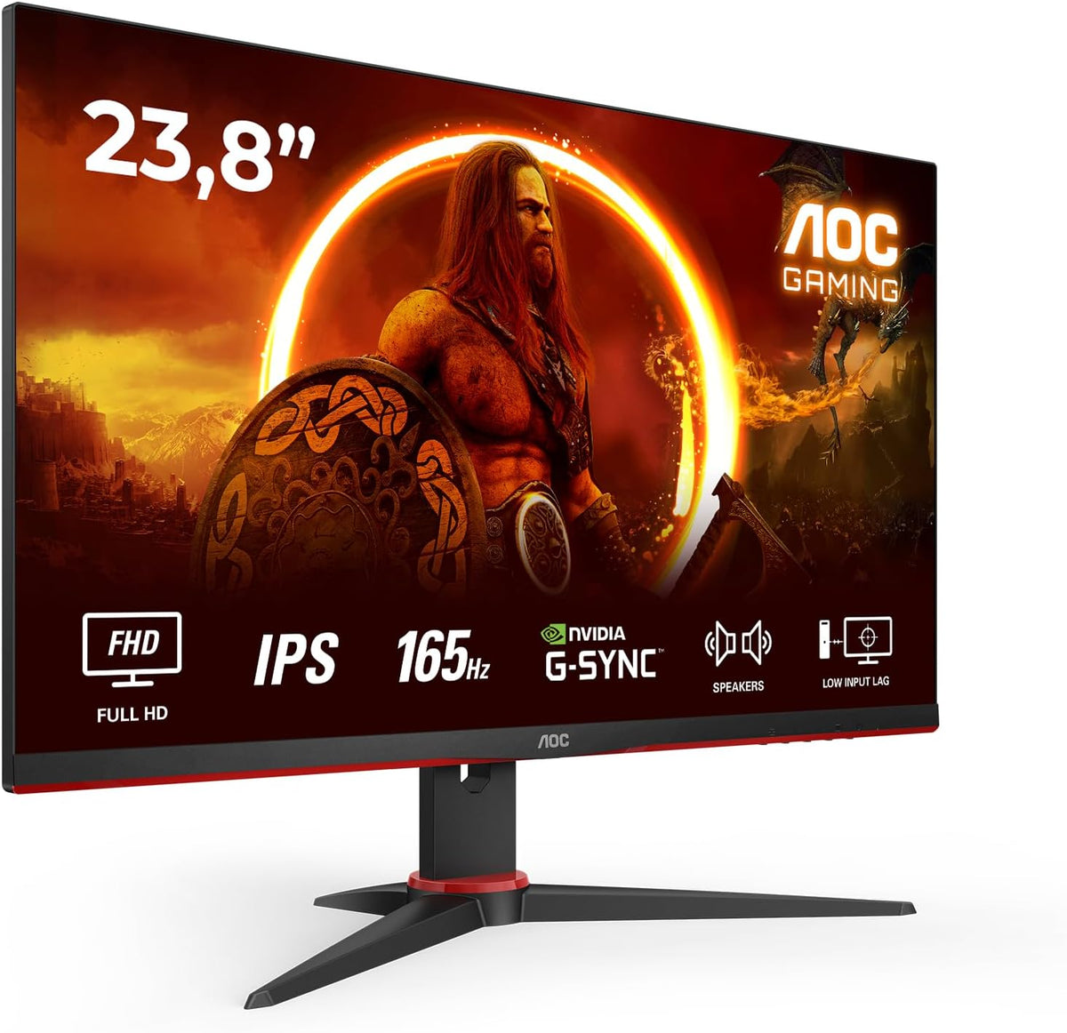 AOC - Monitor Gaming 24G2SPAE - Pantalla FHD 24" 165 Hz, 1 ms MPRT, FreeSync, G-Sync Compatible, Altavoz (1920 x 1080, VGA, HDMI, DisplayPort) Negro/Rojo