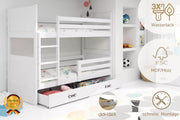 Interbeds Litera 200x90 cm Cama alta con cajón Cama litera Cama de madera de pino Cama infantil Cama juvenil con somier y protección anticaídas (blanco, 200x90)