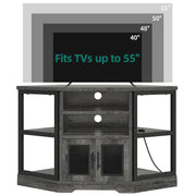 Mueble esquinero para TV estilo rústico, centro de entretenimiento y consola multimedia para televisores de hasta 55 pulgadas con toma de corriente